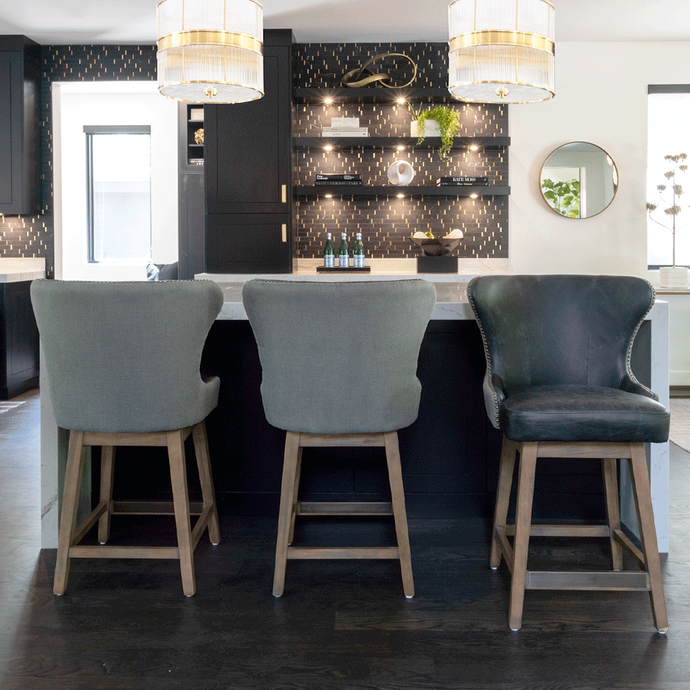 Rockne Swivel Counter Stool - Essex Gray & Antique Charcoal Leather