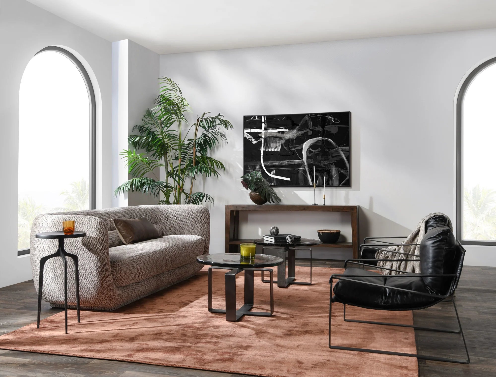 Skylar 28" Glass + Iron Round Coffee Table - Dark Antique