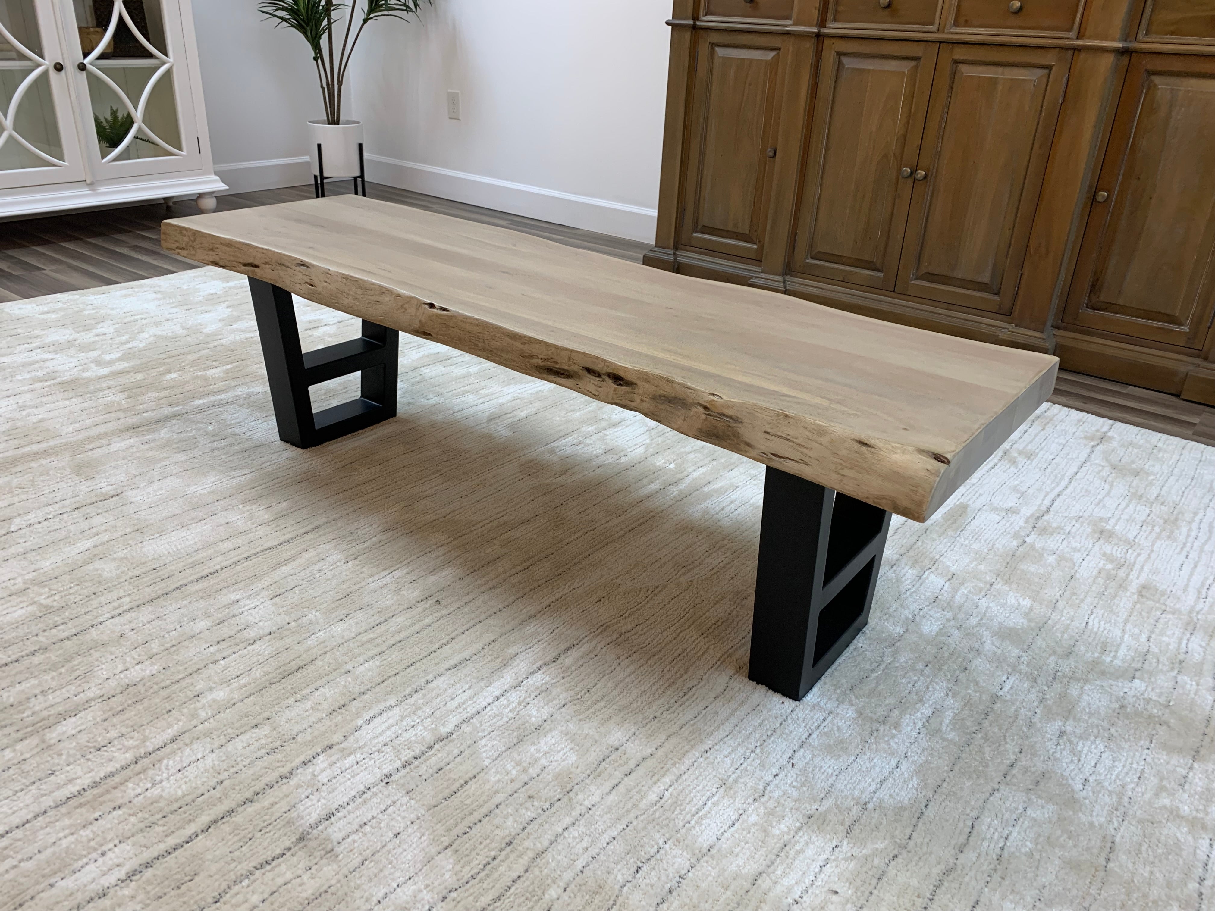 Malcolm Acacia Live Edge Dining Bench - New White Wash