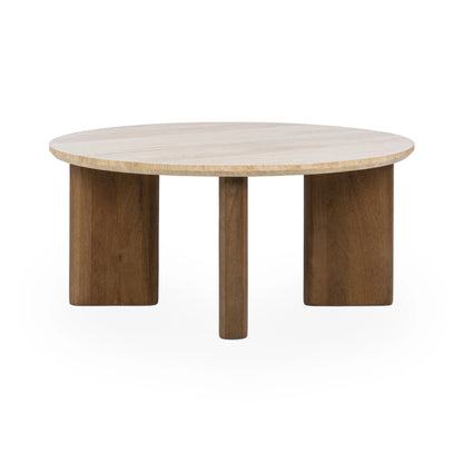 Wesley 40" Round Travertine Coffee Table - Tan