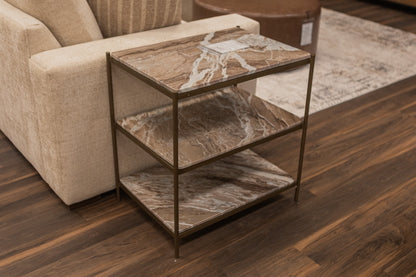 Felipe 25" Marble Nightstand - Antique Brass + Canyon