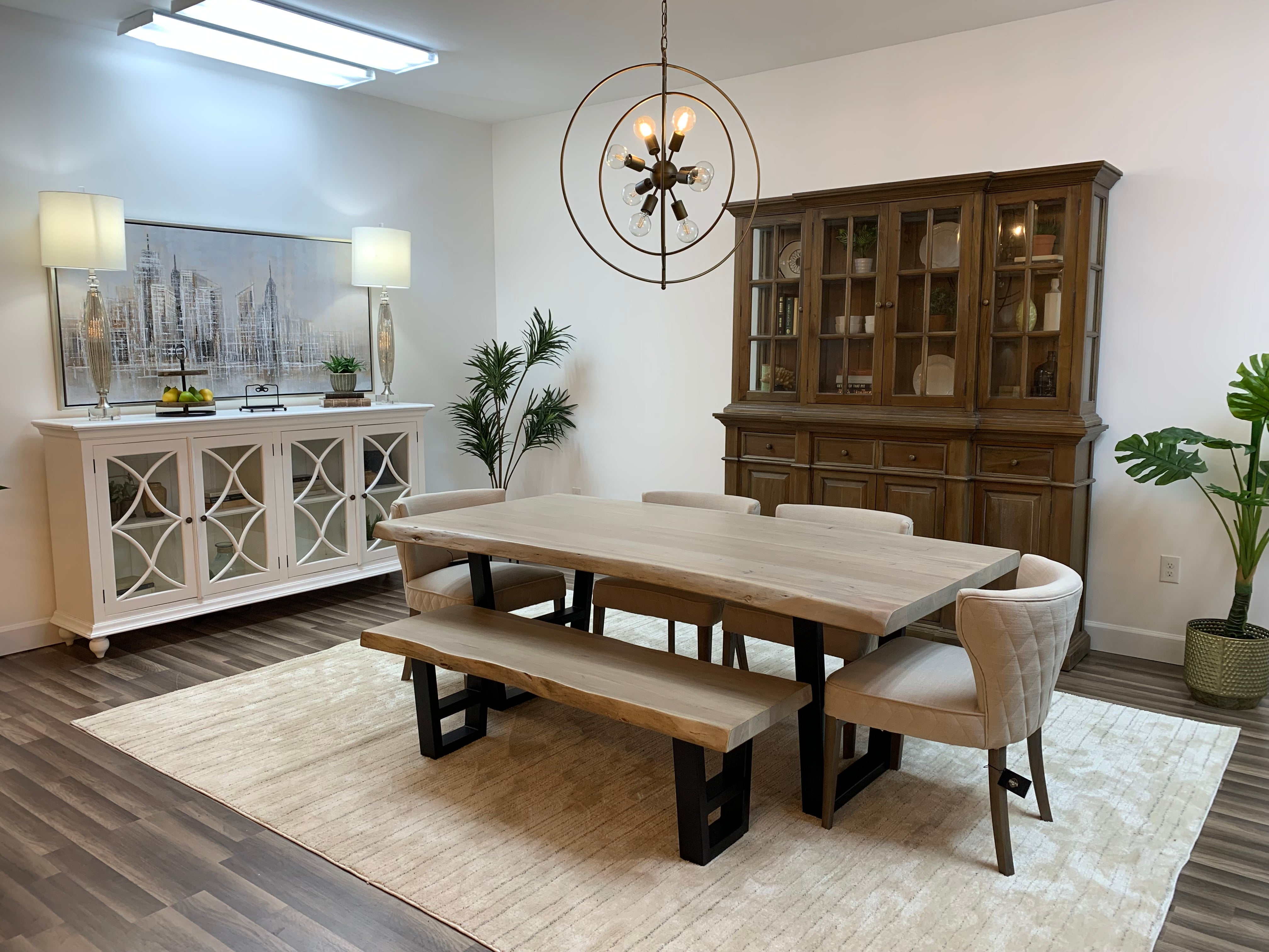 Malcolm Acacia 84" Live Edge Dining Table - New White Wash