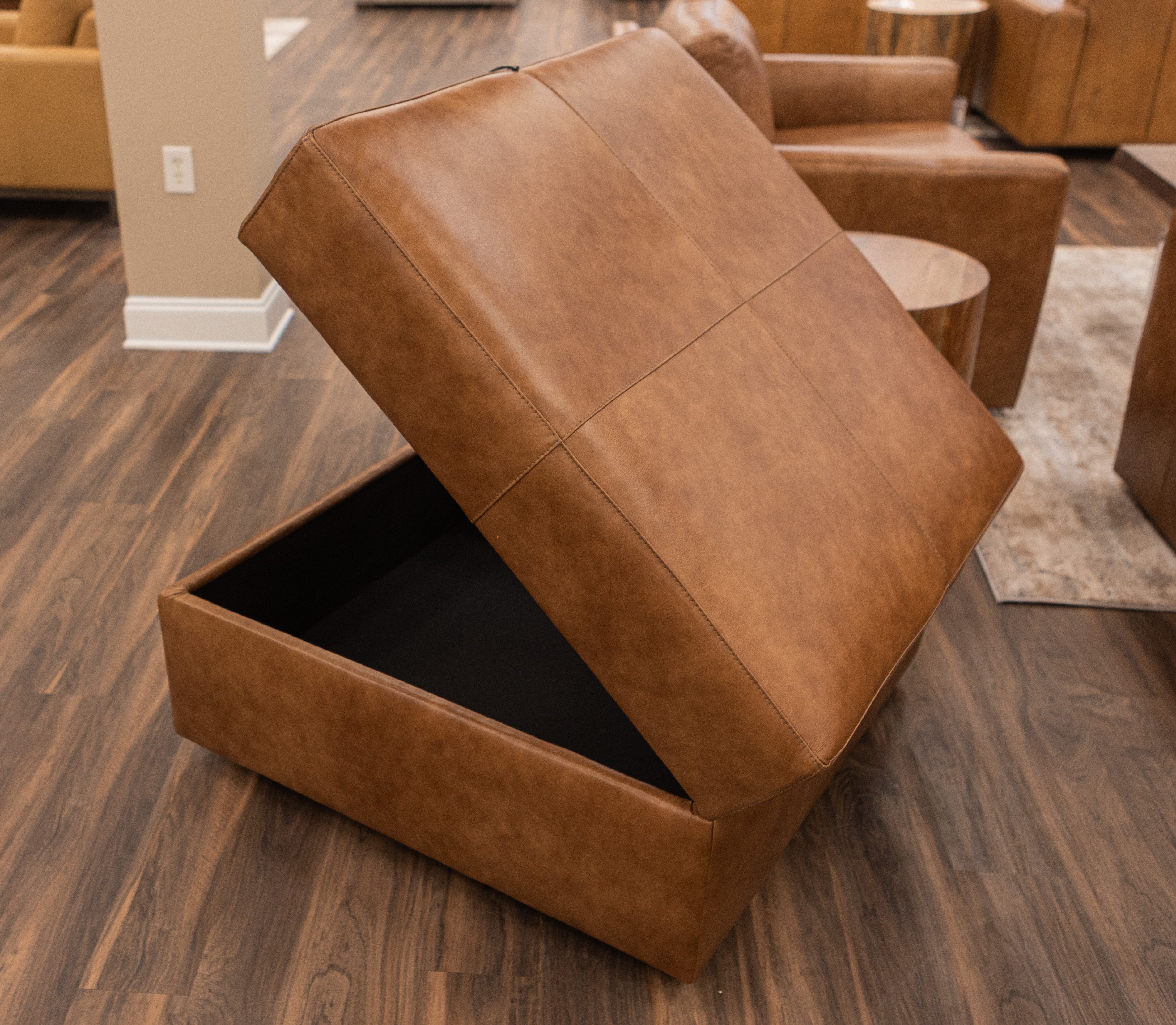 Bodie 36" Square Storage Top Grain Leather Ottoman - Desert Sand