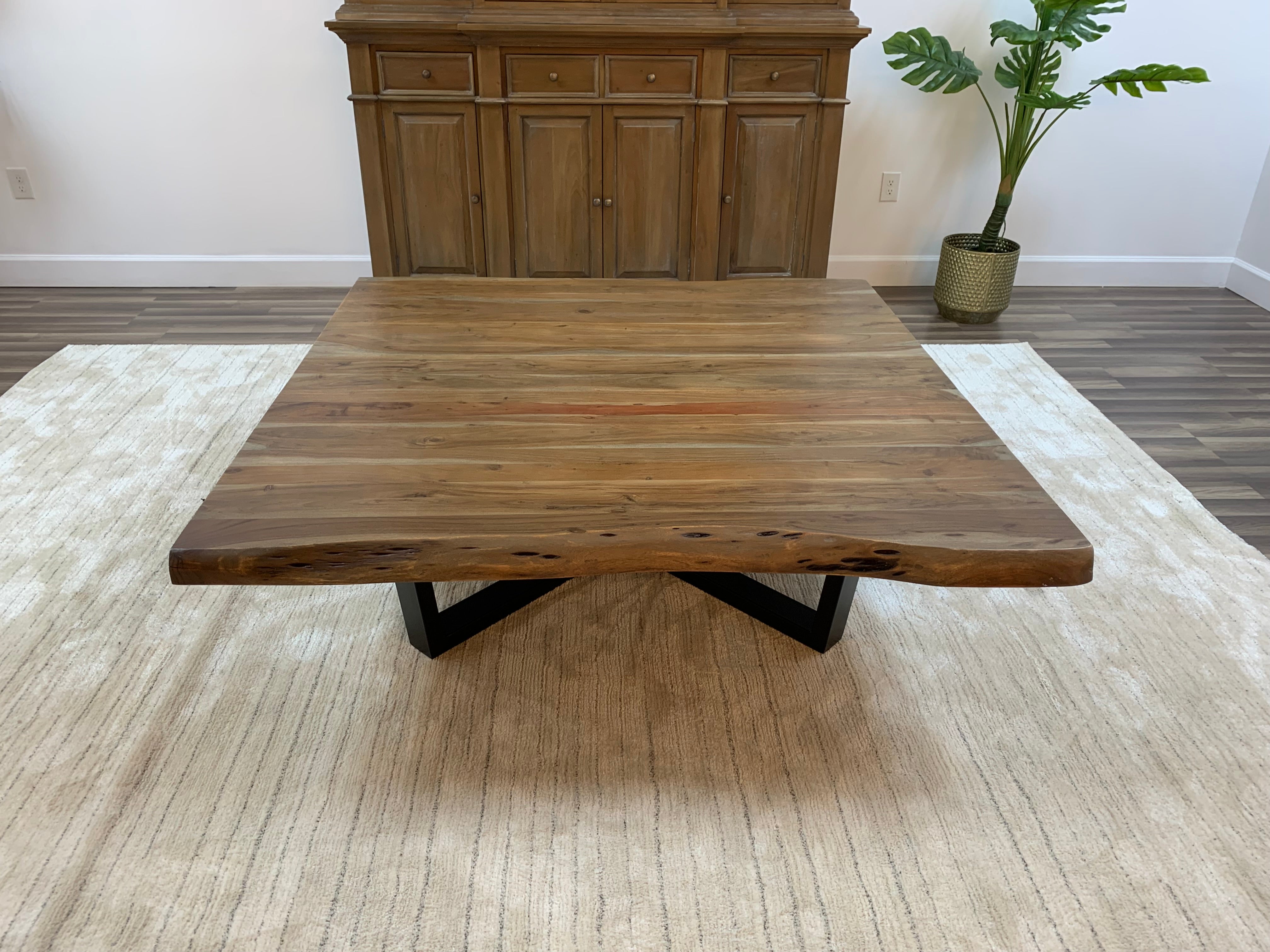 Malcolm Acacia 40" Square Live Edge Coffee Table - Natural + Gray