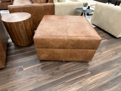 Bodie 36" Square Storage Top Grain Leather Ottoman - Desert Sand
