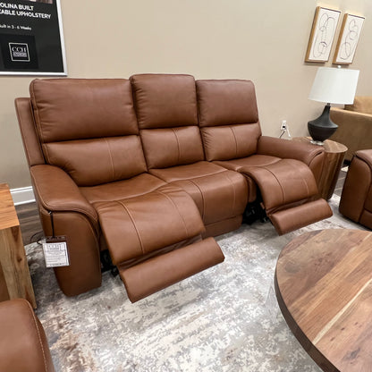 Horace 87" Top Grain Leather Power Motion Reclining Sofa - Terrace Brown