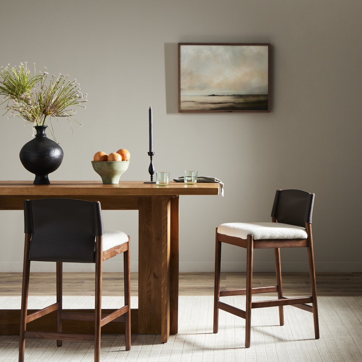 Mason Counter Stool - Espresso Leather + Cloud Performance Fabric