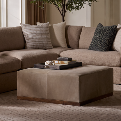 Gatlinburg 40" Top Grain Leather Cowhide Ottoman - Taupe