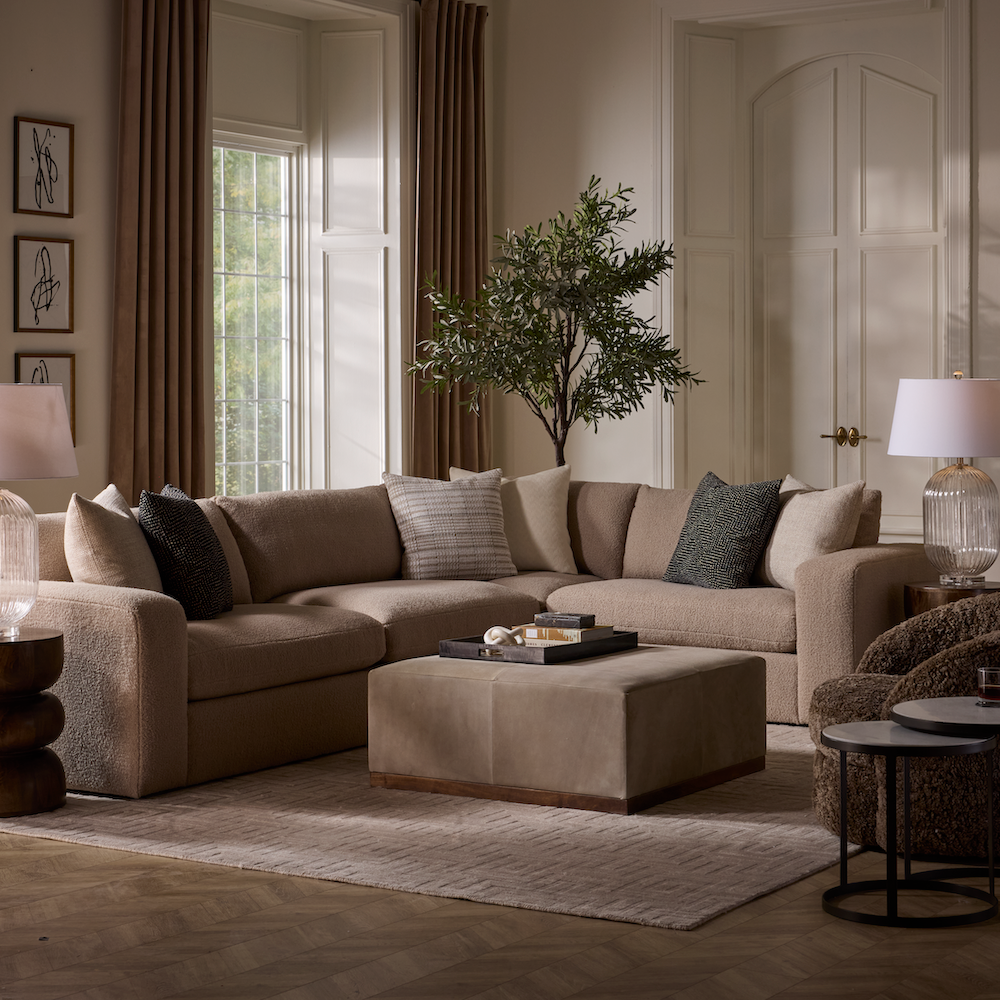 Gatlinburg 40" Top Grain Leather Cowhide Ottoman - Taupe