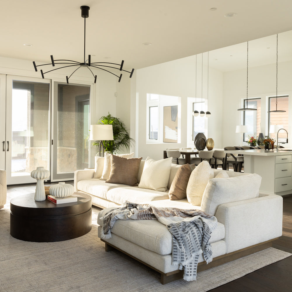 Osiris 131" 2 Cushion + Chaise RAF Sectional - Mocha + Swiss Cream