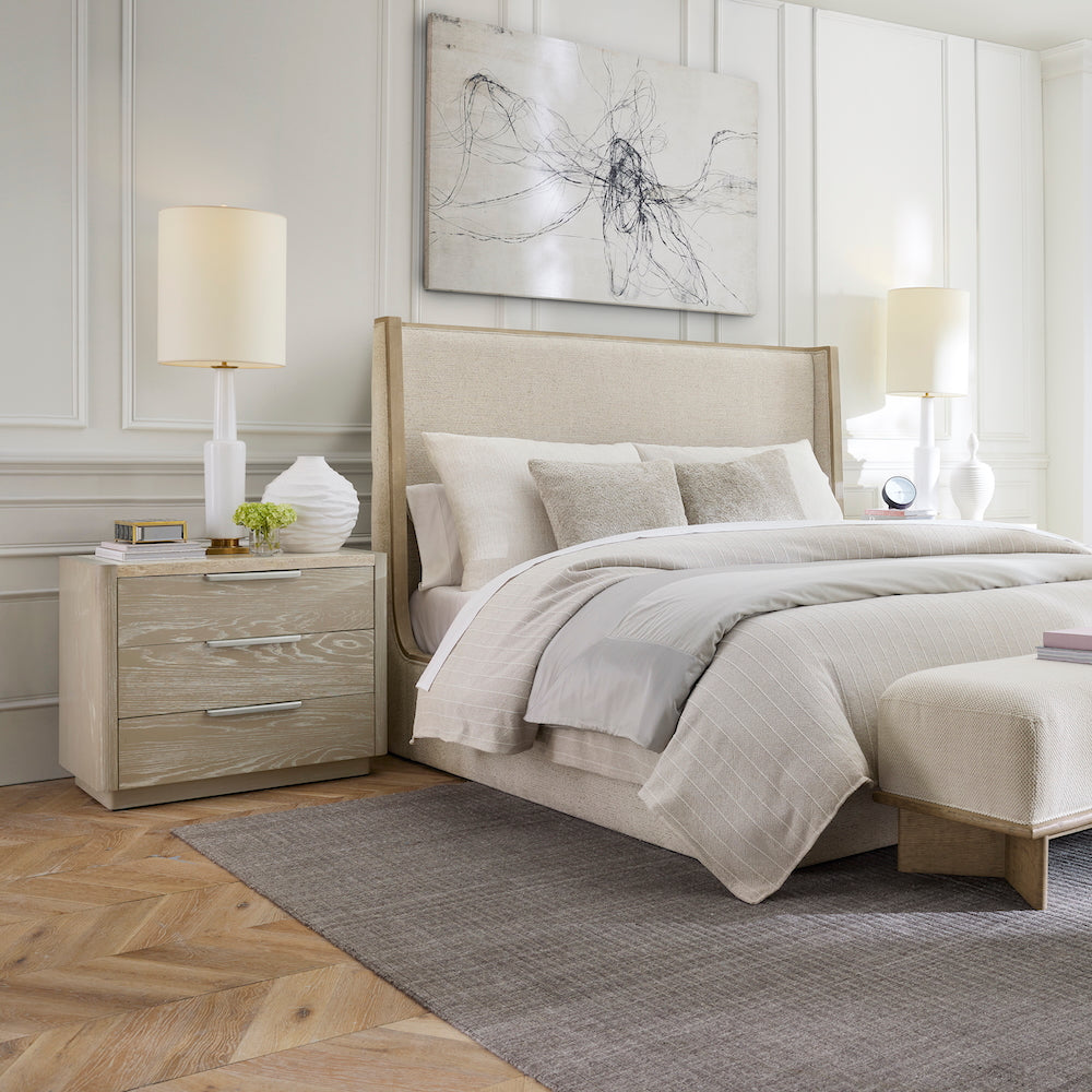 Warren 34" Oak & Marble Three Drawer Nightstand - Stone Wash + Limestone