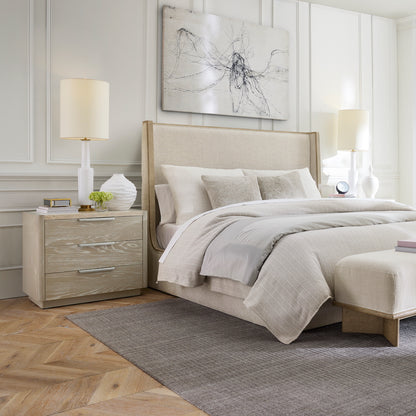 Warren 34" Oak & Marble Three Drawer Nightstand - Stone Wash + Limestone