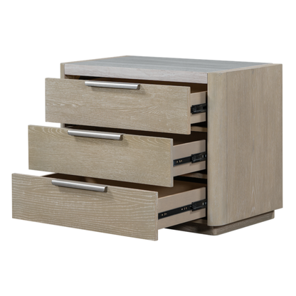 Warren 34" Oak & Marble Three Drawer Nightstand - Stone Wash + Limestone