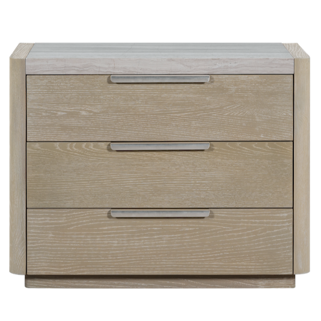 Warren 34" Oak & Marble Three Drawer Nightstand - Stone Wash + Limestone