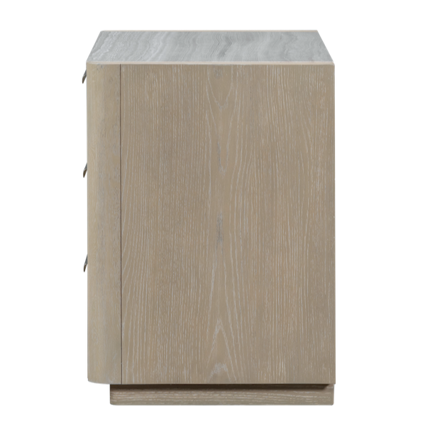 Warren 34" Oak & Marble Three Drawer Nightstand - Stone Wash + Limestone