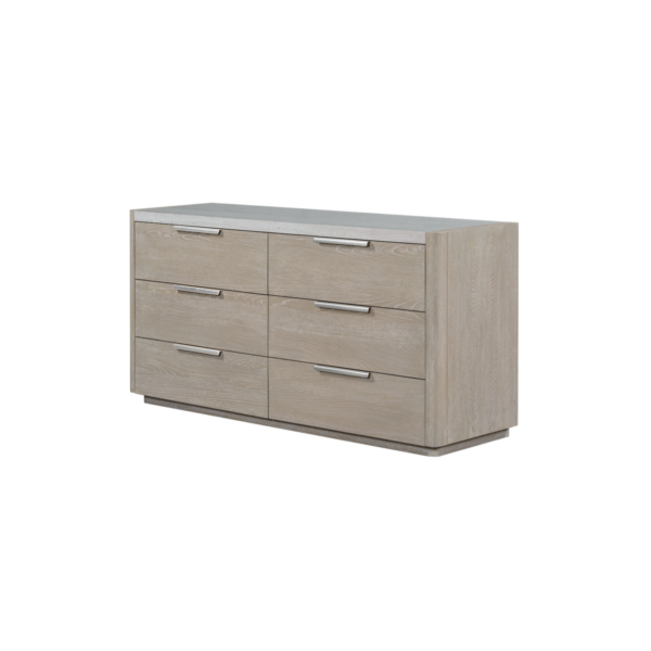 Warren 68" Oak & Marble Six Drawer Dresser - Stone Wash + Limestone