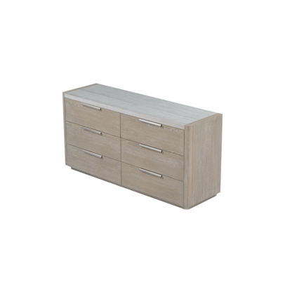 Warren 68" Oak & Marble Six Drawer Dresser - Stone Wash + Limestone