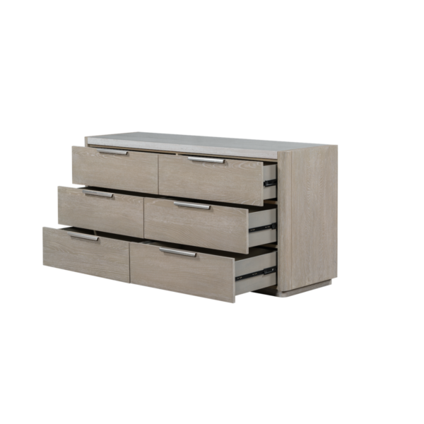 Warren 68" Oak & Marble Six Drawer Dresser - Stone Wash + Limestone
