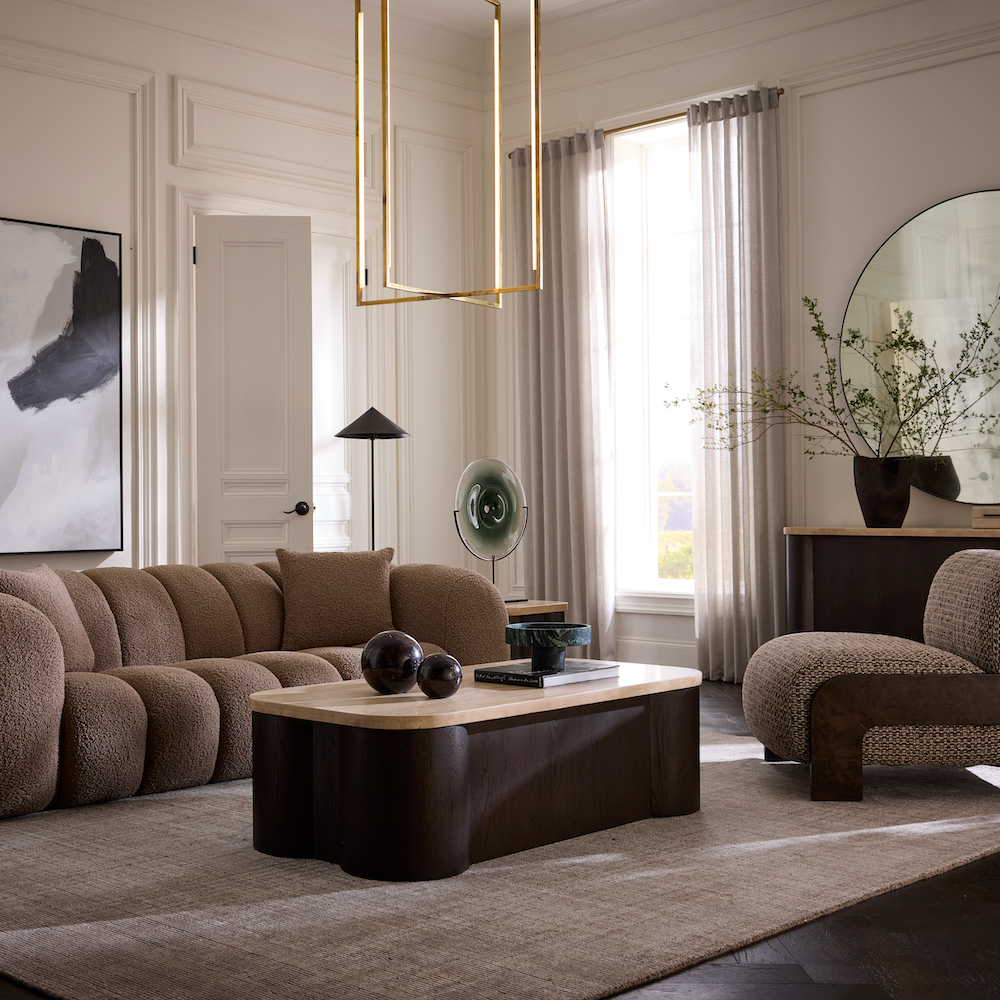 Rafferty 56" Oak & Marble Coffee Table - Medium Cider