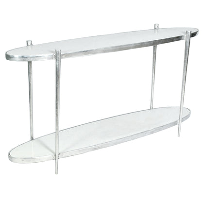 Heath 60" Antique Nickle & Marble Console Table - Cloud Marble