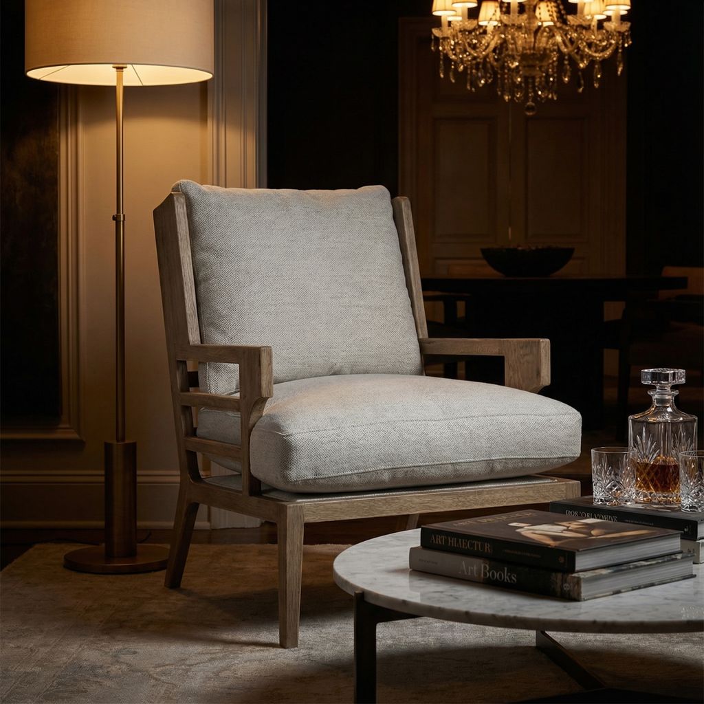 Abbott 30" Oak Accent Chair - Pearl Linen