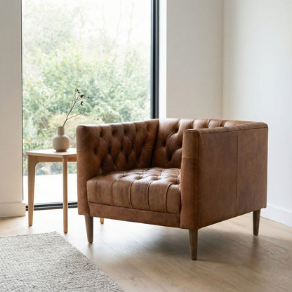 Adalena 33" Top Grain Leather Occasional Chair - Natural Camel