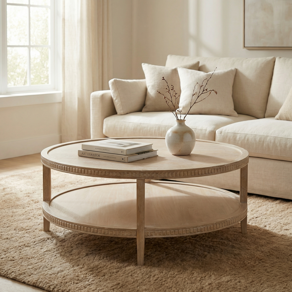 Amber 48" Round Coffee Table - New White Wash