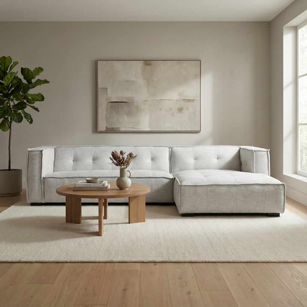 Anastasia 125" Sofa + Right Arm Facing Chaise -Beige