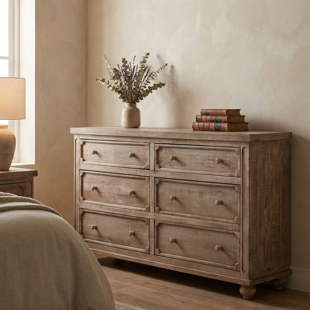 Antigua 70" 6 Drawer Dresser - Distressed Beechwood