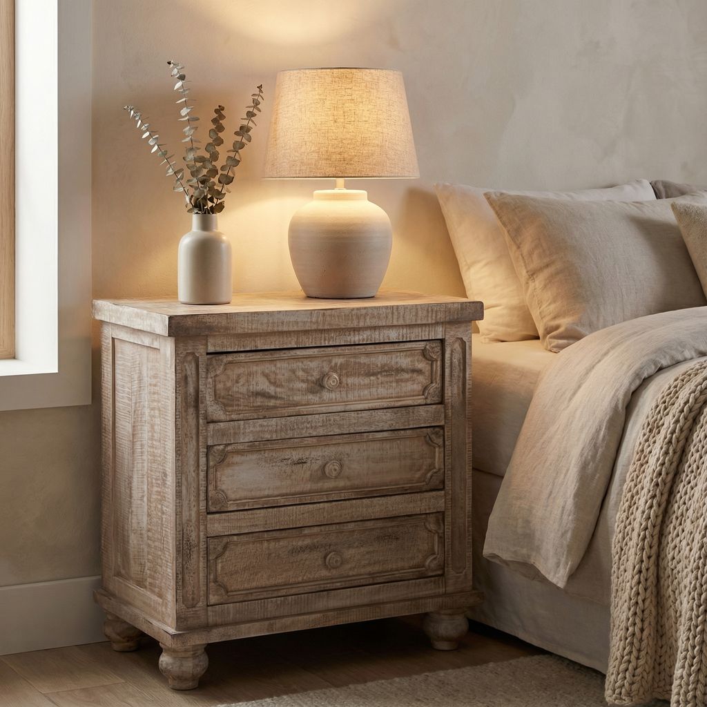 Antigua 30" 3 Drawer Nightstand - Distressed Beechwood