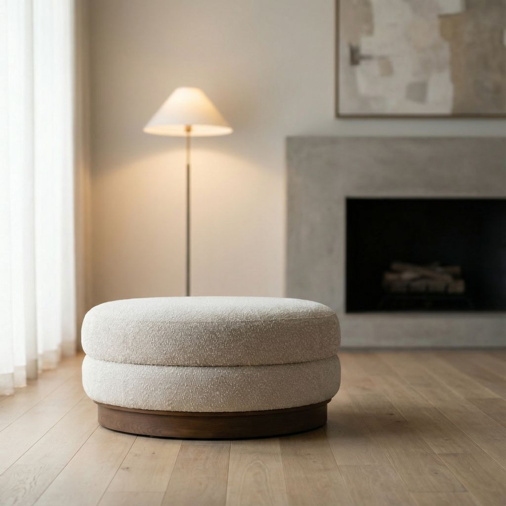 Atticus 42" Fabric Ottoman - Warm Putty + Modern Mocha