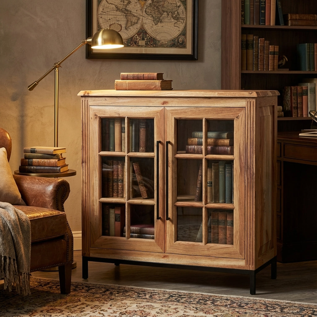 Atwell 40" 2 Door Glass Front Cabinet - Natural