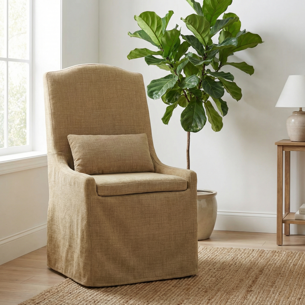 August 22" Slipcover Dining Chair - Performance French Linen