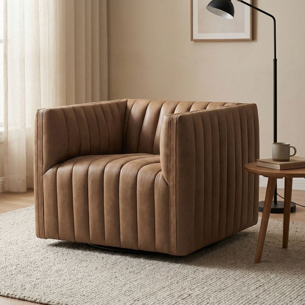 Augustus 32" Top Grain Leather Swivel Chair - Palermo Drift