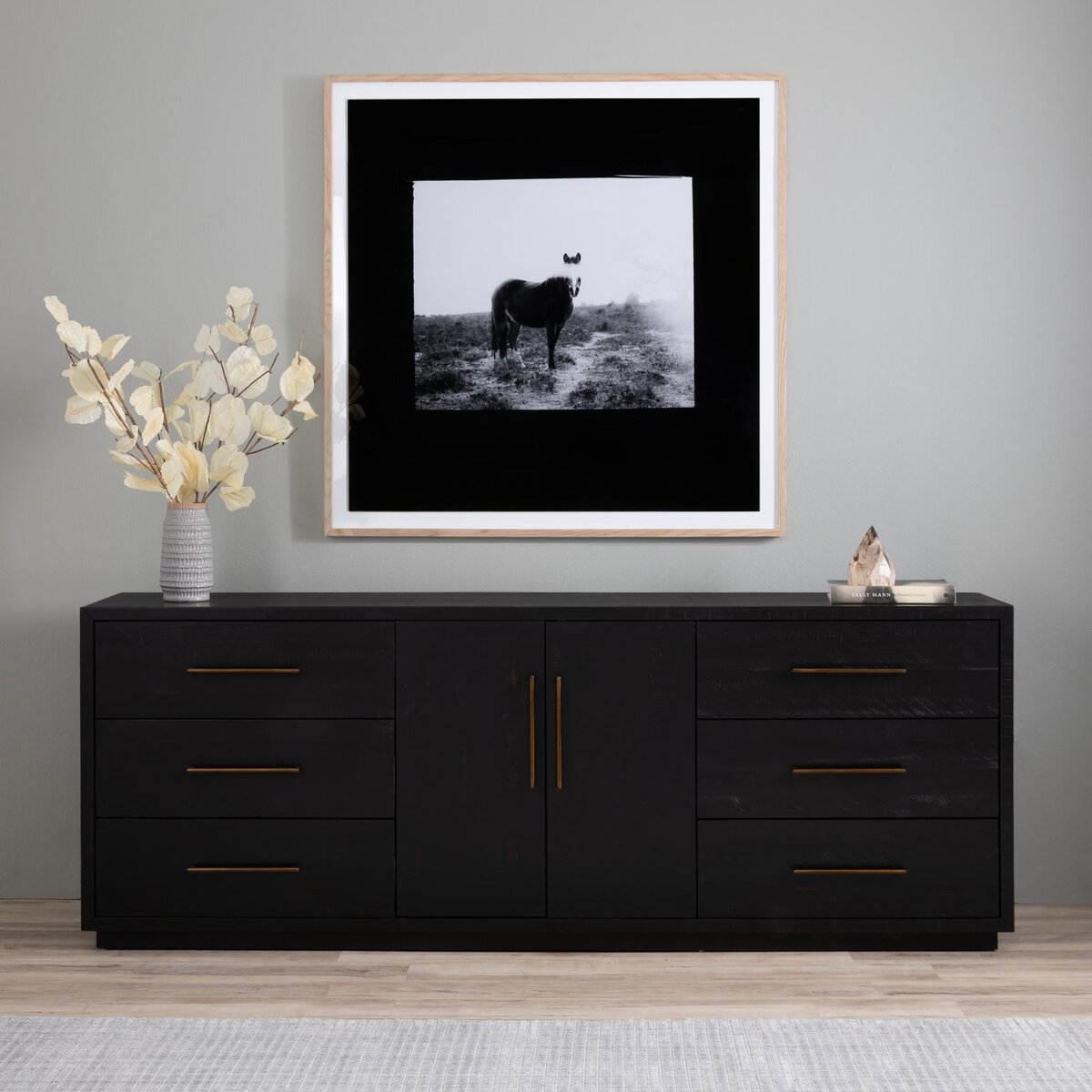 Smyrna 88"  Media Console - Burnished Black + Brass