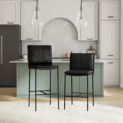 Wesley Top Grain Bar Stool - Ebony + Iron