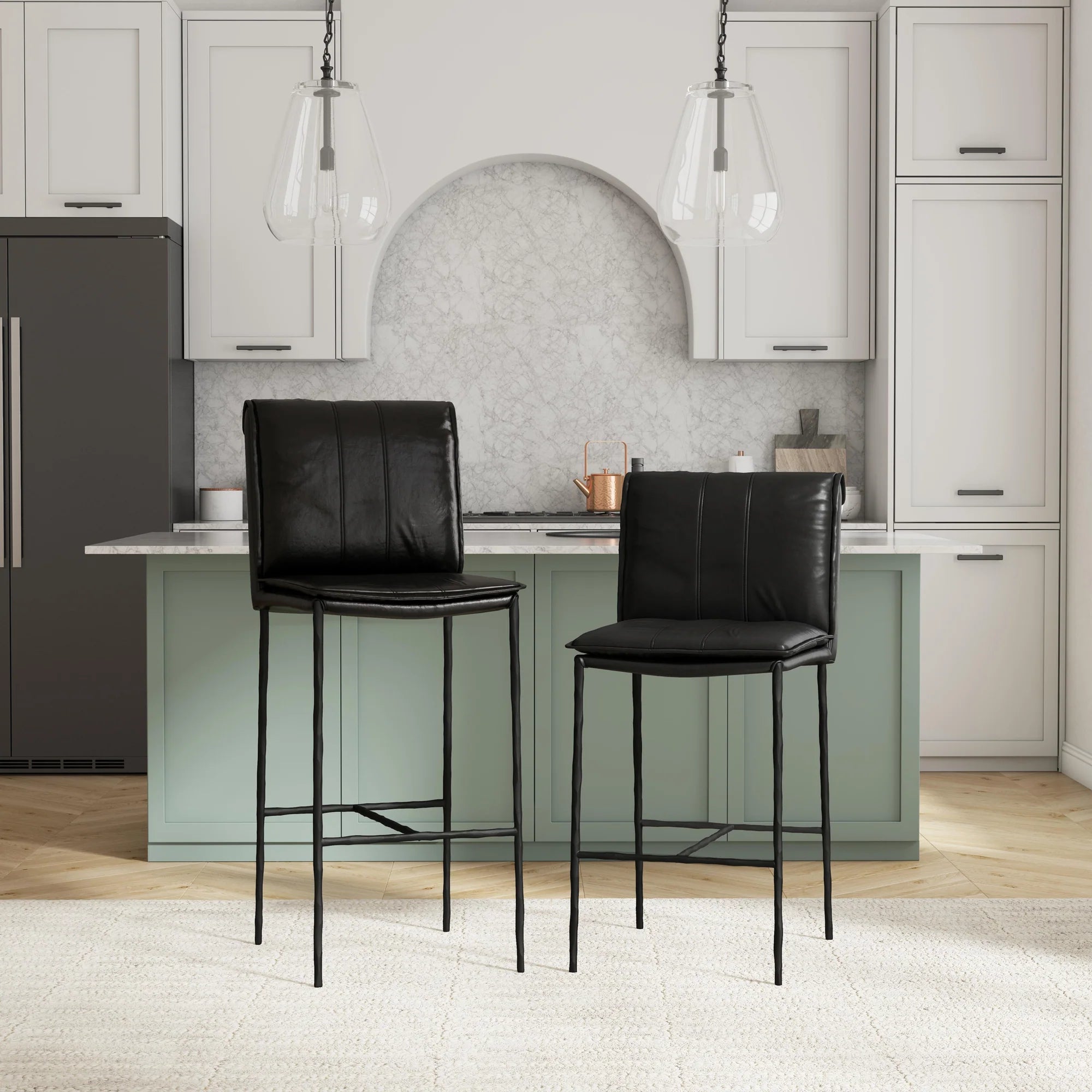 Wesley Top Grain Leather Counter Stool - Ebony + Iron