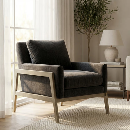 Bailey Express Ship 30" Occasional Chair - Raven Velvet + Driftwood