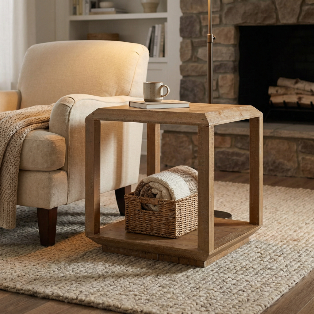 Basil 24" Mahogany Square End Table - Straw