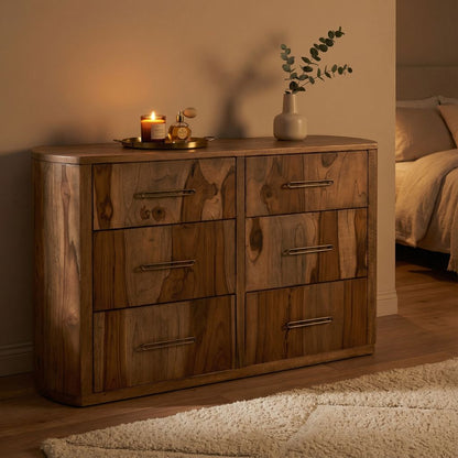 Bertram 62" Teak 6 Drawer Dresser - Natural