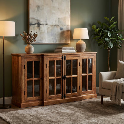 Billings 72" Acacia Breakfront 4 Door Sideboard - Natural