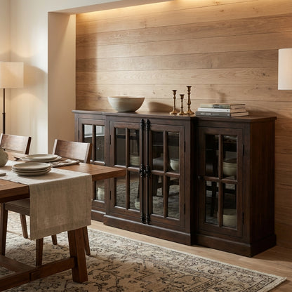 Billings 72" Acacia Breakfront 4 Door Sideboard - Natural + Black