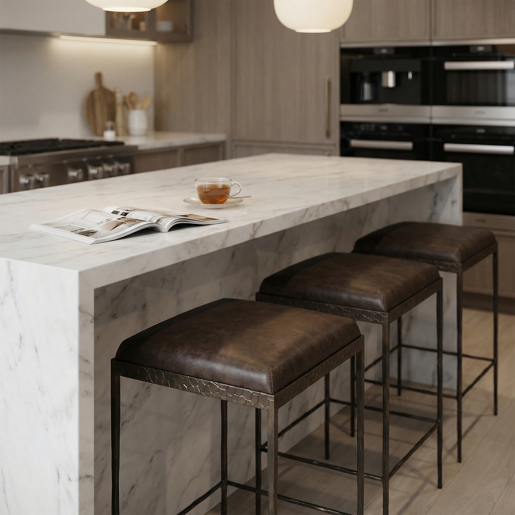 Bodica Top Grain Leather Counter Stool - Espresso + Hammered Bronze