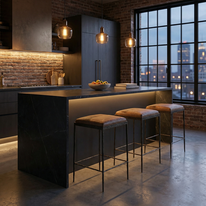 Bodica Top Grain Leather Counter Stool - Saddle + Hammered Bronze