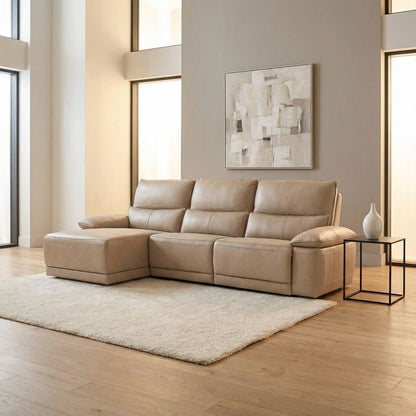 Brayden 110" Top Grain Leather Power Recliner Sofa + Left Chaise - Camel