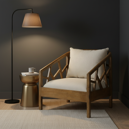 Burkett 29" Accent Chair - Walnut + Linen