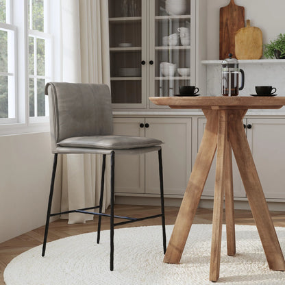 Wesley Top Grain Counter Stool - Gray + Iron
