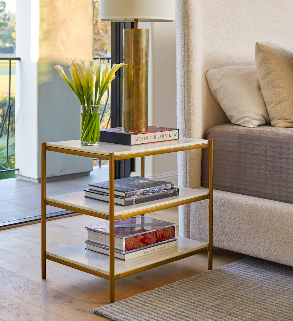 Laguna 31" Marble + Antique Brass End Table