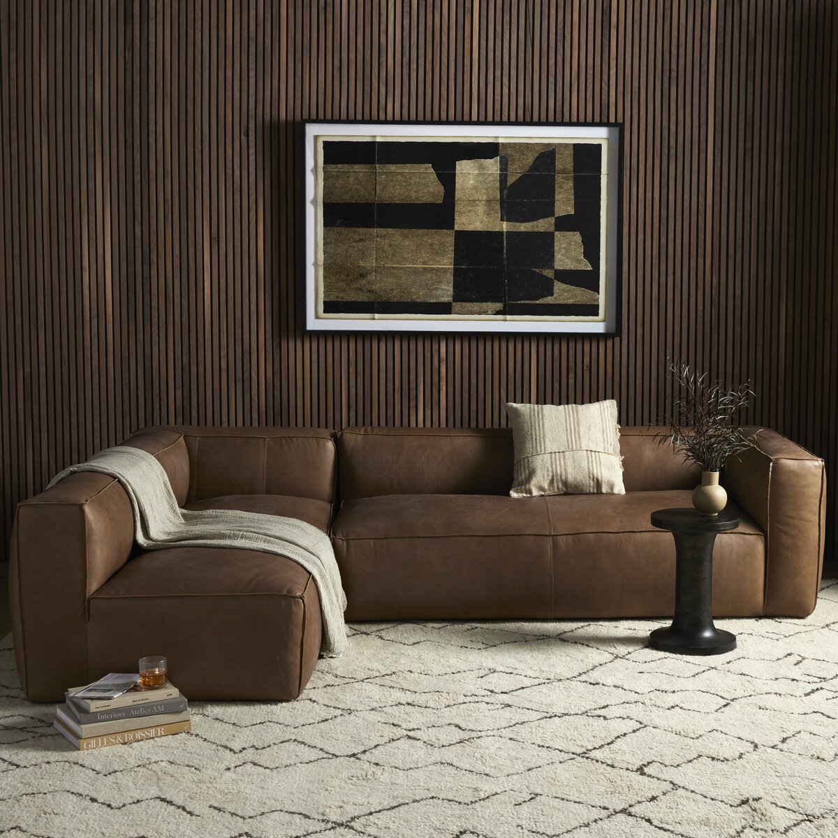 Malek 120" Top Grain Leather LAF Sectional - Natural Washed Sand