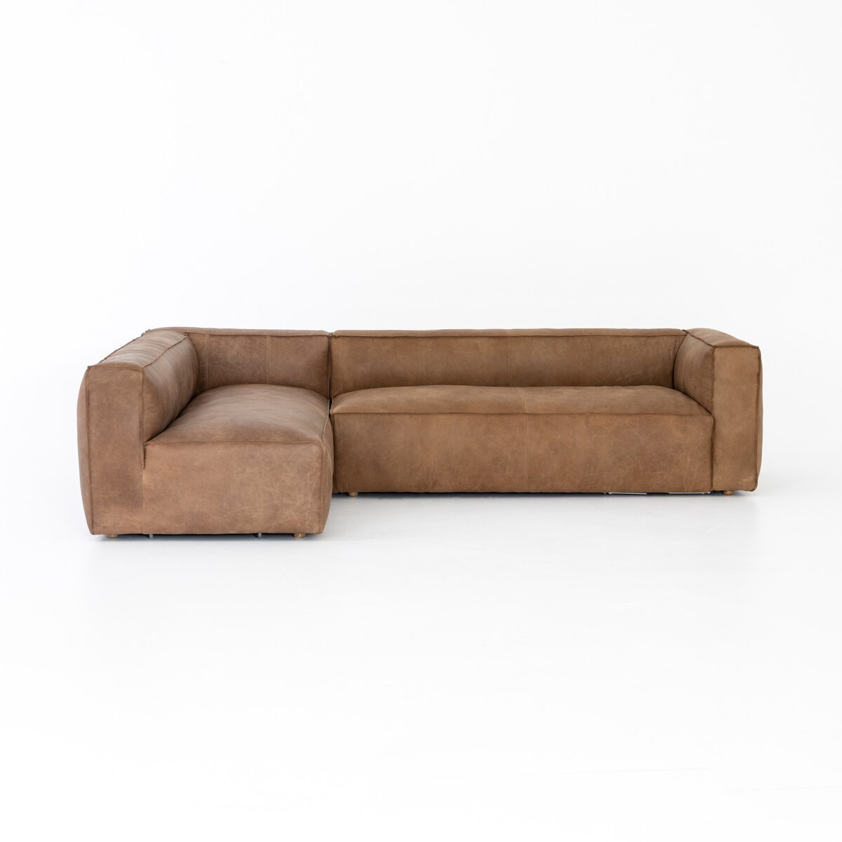 Malek 120" Top Grain Leather RAF Sectional - Natural Washed Sand